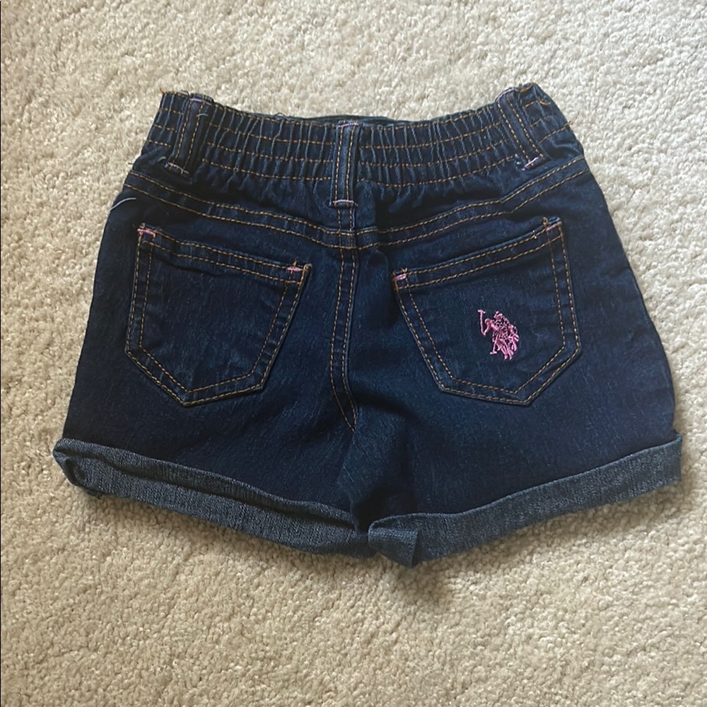 U.S. Polo Assn. Kids Denim Shorts - Dark Blue with Pink Stitching